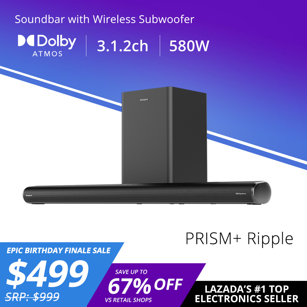 PRISM+ Ripple 3.1.2ch Soundbar with Dolby Atmos | 580W | Wireless Subwoofer | Wireless Music Streaming | Bluetooth 5.1