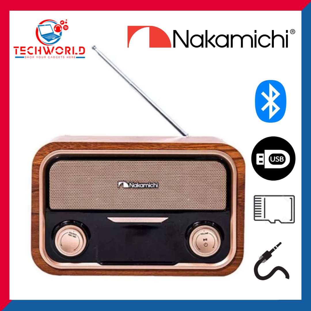 Nakamichi soundbox Lite 4 in 1 Speaker| Retro Wooden Music Station 2.0| Bluetooth| Radio FM| Aux| Micro sd| Usb| LED Display| Clear Vocals & rich Bass